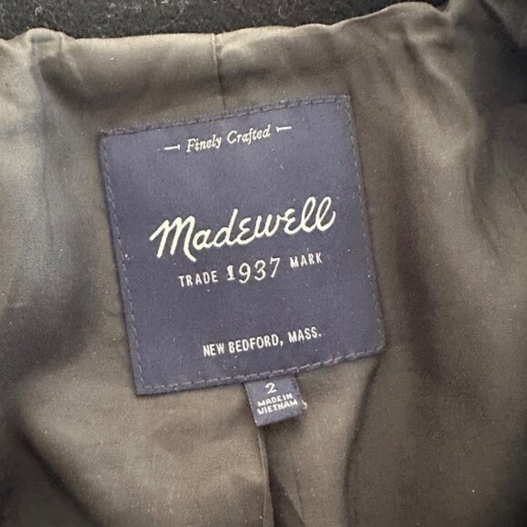 Madewell City GridCoat Black Wool Blend Cold Weather Coat Asymmetric Zipper Sz 2 - Picture 9 of 13